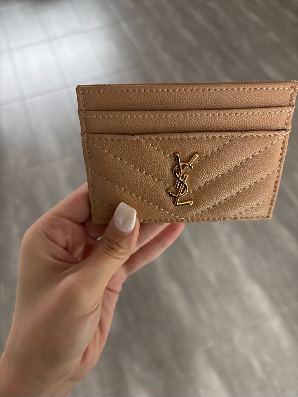 Yves Saint Laurent Tan Quilted Leather Card Holder with Gold YSL Logo - Picture 4 of 5